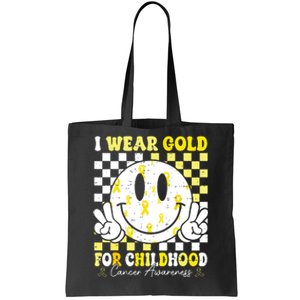 Retro I Wear Gold For Childhood Cancer Awareness Gold Ribbon Tote Bag