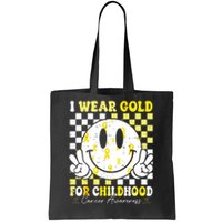 Retro I Wear Gold For Childhood Cancer Awareness Gold Ribbon Tote Bag