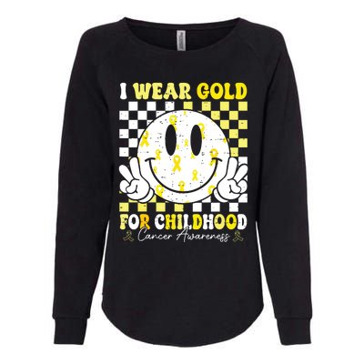 Retro I Wear Gold For Childhood Cancer Awareness Gold Ribbon Womens California Wash Sweatshirt