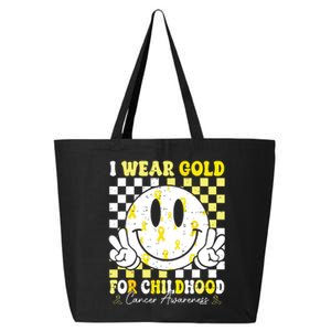 Retro I Wear Gold For Childhood Cancer Awareness Gold Ribbon 25L Jumbo Tote