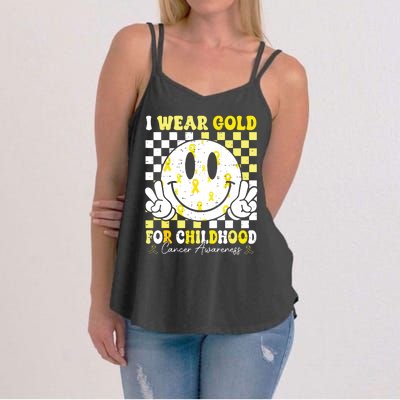 Retro I Wear Gold For Childhood Cancer Awareness Gold Ribbon Women's Strappy Tank