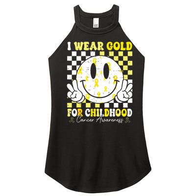 Retro I Wear Gold For Childhood Cancer Awareness Gold Ribbon Women’s Perfect Tri Rocker Tank