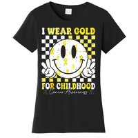 Retro I Wear Gold For Childhood Cancer Awareness Gold Ribbon Women's T-Shirt