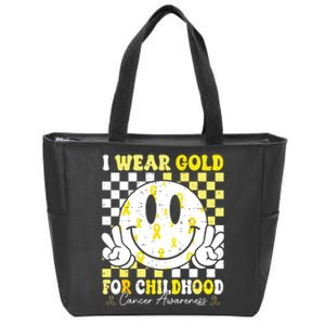 Retro I Wear Gold For Childhood Cancer Awareness Gold Ribbon Zip Tote Bag