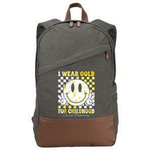 Retro I Wear Gold For Childhood Cancer Awareness Gold Ribbon Cotton Canvas Backpack