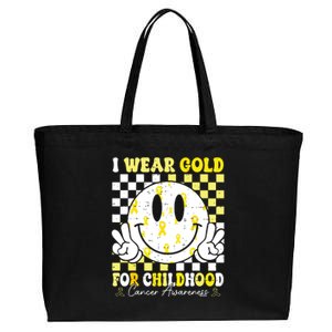 Retro I Wear Gold For Childhood Cancer Awareness Gold Ribbon Cotton Canvas Jumbo Tote