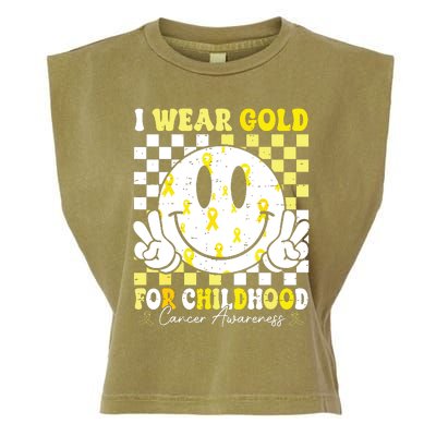 Retro I Wear Gold For Childhood Cancer Awareness Gold Ribbon Garment-Dyed Women's Muscle Tee