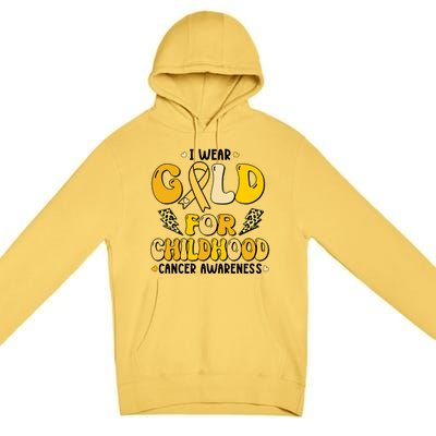 Retro I Wear Gold For Childhood Cancer Awareness Premium Pullover Hoodie