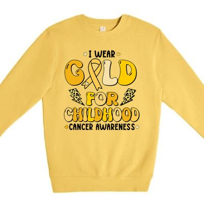 Retro I Wear Gold For Childhood Cancer Awareness Premium Crewneck Sweatshirt