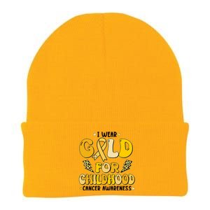 Retro I Wear Gold For Childhood Cancer Awareness Knit Cap Winter Beanie