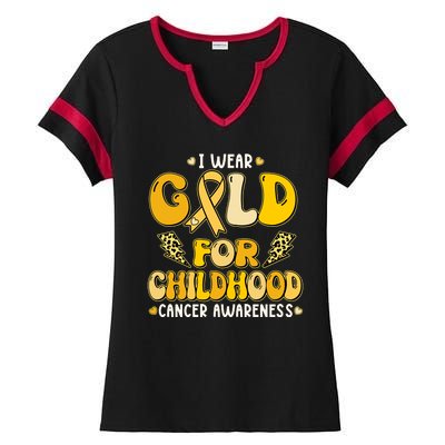 Retro I Wear Gold For Childhood Cancer Awareness Ladies Halftime Notch Neck Tee