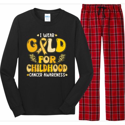 Retro I Wear Gold For Childhood Cancer Awareness Long Sleeve Pajama Set