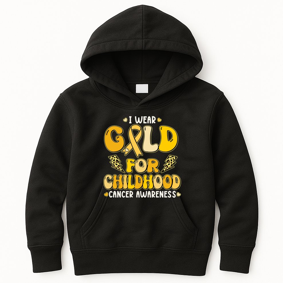 Retro I Wear Gold For Childhood Cancer Awareness Kids Hoodie
