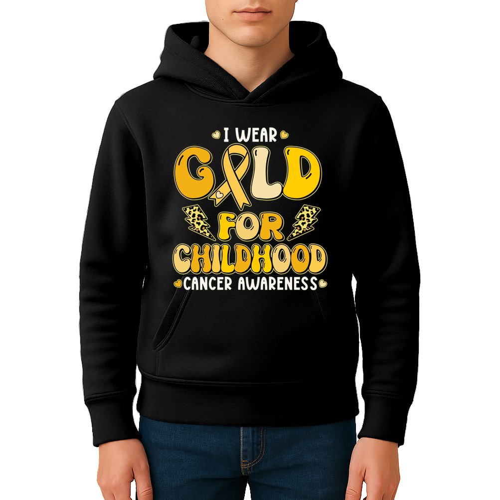 Retro I Wear Gold For Childhood Cancer Awareness Kids Hoodie