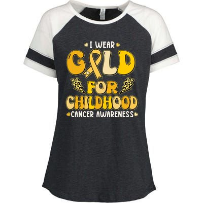 Retro I Wear Gold For Childhood Cancer Awareness Enza Ladies Jersey Colorblock Tee