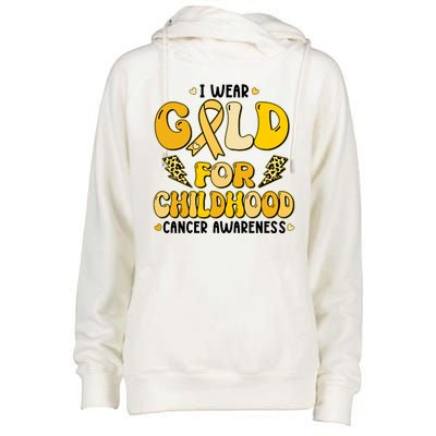 Retro I Wear Gold For Childhood Cancer Awareness Womens Funnel Neck Pullover Hood