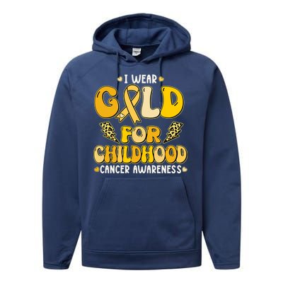 Retro I Wear Gold For Childhood Cancer Awareness Performance Fleece Hoodie