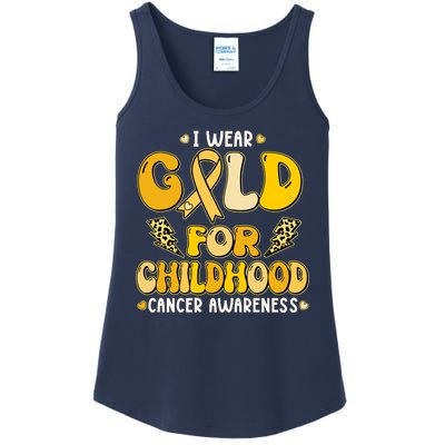 Retro I Wear Gold For Childhood Cancer Awareness Ladies Essential Tank