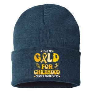 Retro I Wear Gold For Childhood Cancer Awareness Sustainable Knit Beanie