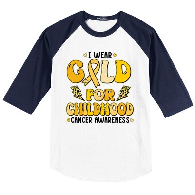 Retro I Wear Gold For Childhood Cancer Awareness Baseball Sleeve Shirt