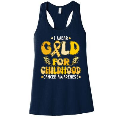 Retro I Wear Gold For Childhood Cancer Awareness Women's Racerback Tank