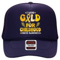 Retro I Wear Gold For Childhood Cancer Awareness High Crown Mesh Back Trucker Hat