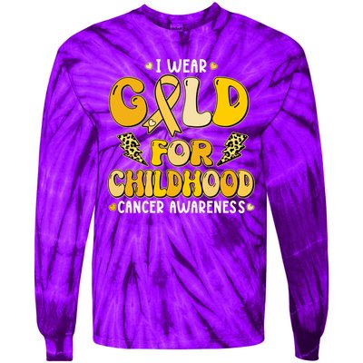 Retro I Wear Gold For Childhood Cancer Awareness Tie-Dye Long Sleeve Shirt