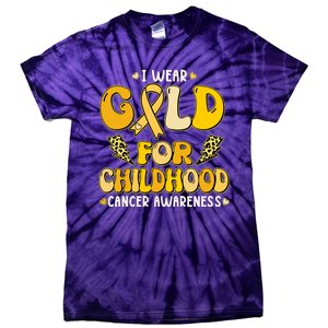 Retro I Wear Gold For Childhood Cancer Awareness Tie-Dye T-Shirt