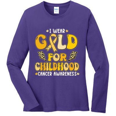 Retro I Wear Gold For Childhood Cancer Awareness Ladies Long Sleeve Shirt