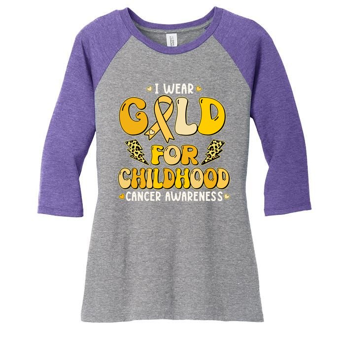 Retro I Wear Gold For Childhood Cancer Awareness Women's Tri-Blend 3/4-Sleeve Raglan Shirt