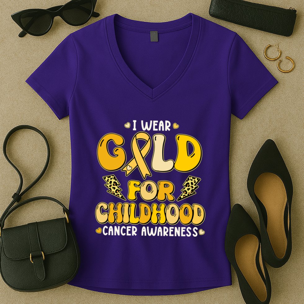 Retro I Wear Gold For Childhood Cancer Awareness Women's V-Neck T-Shirt