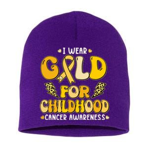 Retro I Wear Gold For Childhood Cancer Awareness Short Acrylic Beanie