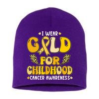 Retro I Wear Gold For Childhood Cancer Awareness Short Acrylic Beanie