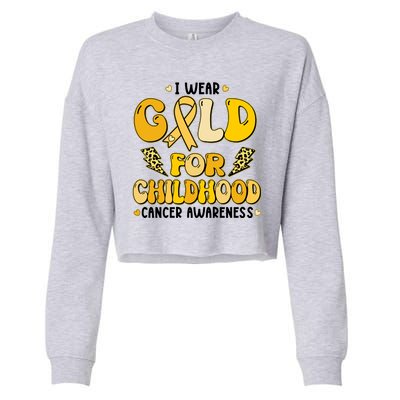 Retro I Wear Gold For Childhood Cancer Awareness Cropped Pullover Crew