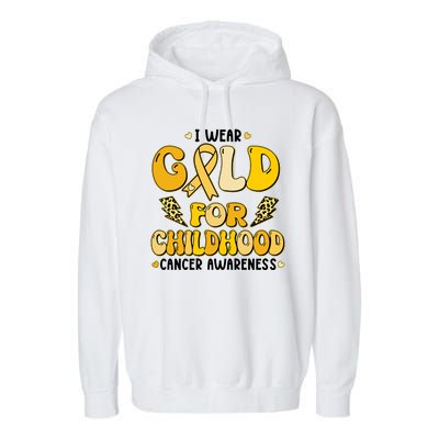 Retro I Wear Gold For Childhood Cancer Awareness Garment-Dyed Fleece Hoodie