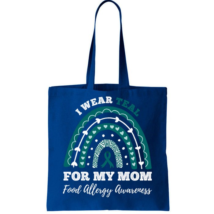 Rainbow I Wear Teal For My Mom Food Allergy Awareness Gift Tote Bag