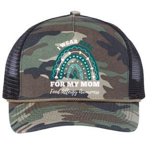 Rainbow I Wear Teal For My Mom Food Allergy Awareness Gift Retro Rope Trucker Hat Cap