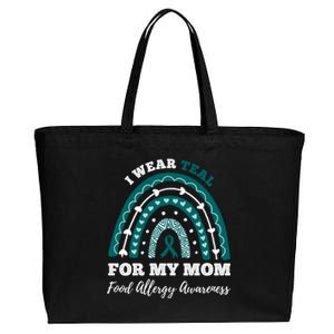 Rainbow I Wear Teal For My Mom Food Allergy Awareness Gift Cotton Canvas Jumbo Tote