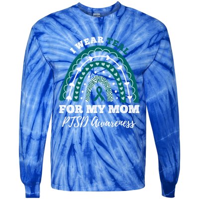 Rainbow I Wear Teal For My Mom Ptsd Awareness Gift Tie-Dye Long Sleeve Shirt