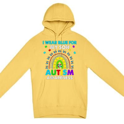 Rainbow I Wear Blue For My Son Autism Awareness Funny Gift Premium Pullover Hoodie