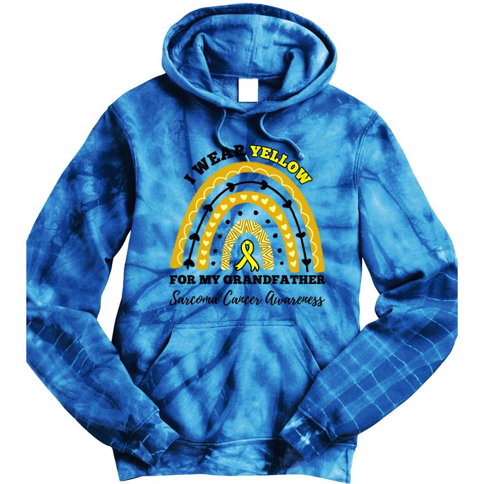 Rainbow I Wear Yellow Grandfather Sarcoma Cancer Awareness Meaningful Gift Tie Dye Hoodie