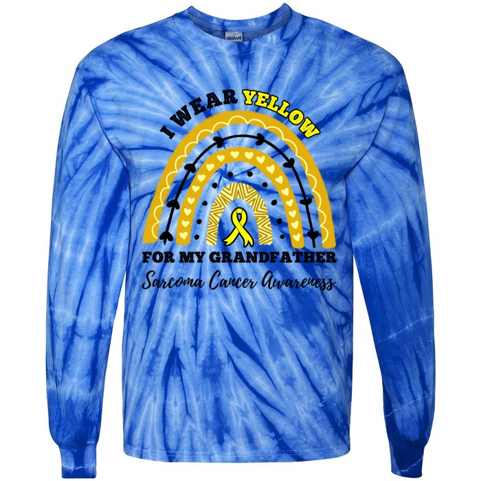 Rainbow I Wear Yellow Grandfather Sarcoma Cancer Awareness Meaningful Gift Tie-Dye Long Sleeve Shirt