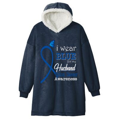 Ribbon I Wear Blue For Husband Colon Cancer Awareness Gift Hooded Wearable Blanket