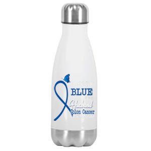 Ribbon I Wear Blue For Husband Colon Cancer Awareness Gift Stainless Steel Insulated Water Bottle