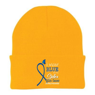 Ribbon I Wear Blue For Sister Colon Cancer Awareness Gift Knit Cap Winter Beanie