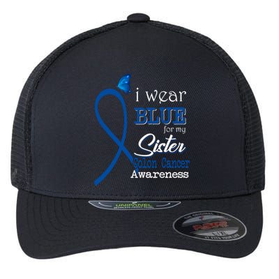 Ribbon I Wear Blue For Sister Colon Cancer Awareness Gift Flexfit Unipanel Trucker Cap