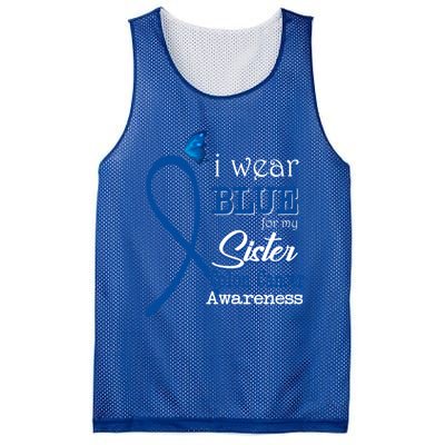 Ribbon I Wear Blue For Sister Colon Cancer Awareness Gift Mesh Reversible Basketball Jersey Tank