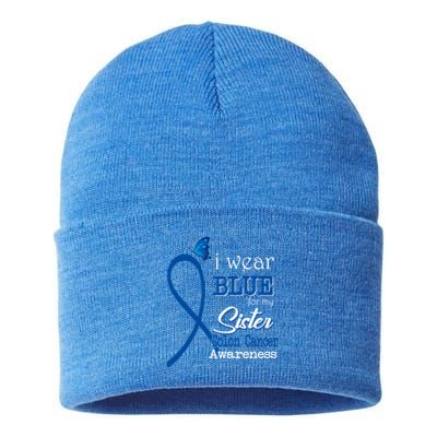 Ribbon I Wear Blue For Sister Colon Cancer Awareness Gift Sustainable Knit Beanie