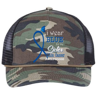 Ribbon I Wear Blue For Sister Colon Cancer Awareness Gift Retro Rope Trucker Hat Cap