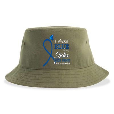 Ribbon I Wear Blue For Sister Colon Cancer Awareness Gift Sustainable Bucket Hat